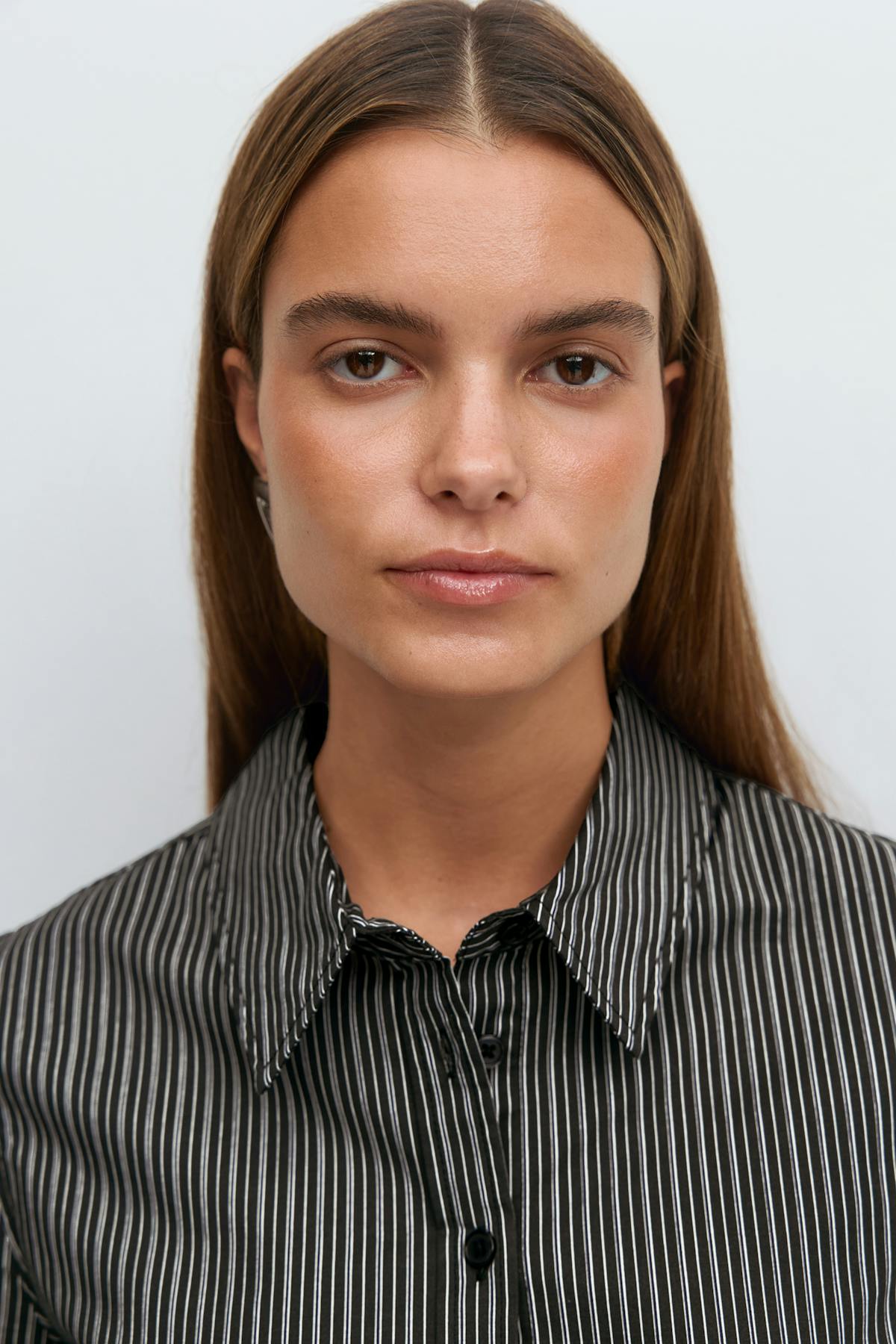 Shaped tie blouse - Grey/stripe