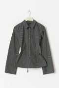 Shaped tie blouse - Grey/stripe