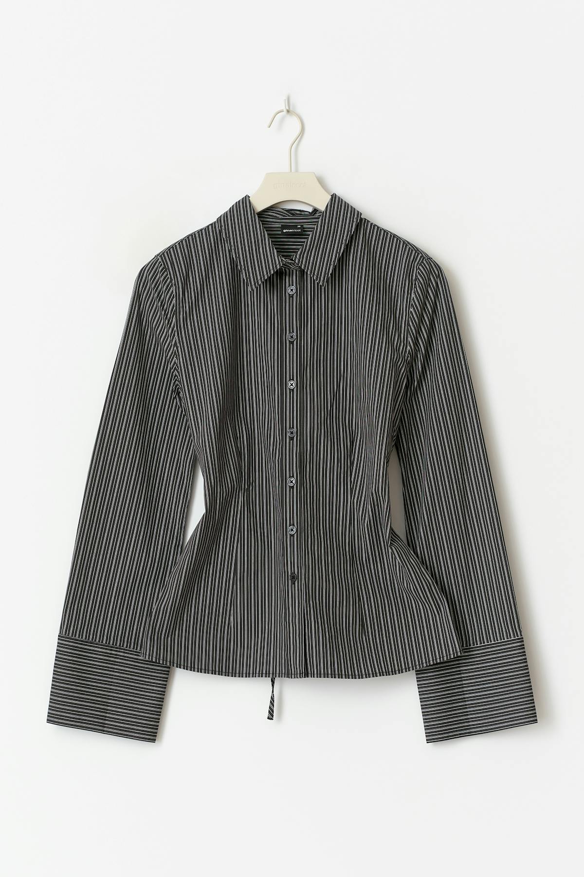 Shaped tie blouse - Grey/stripe
