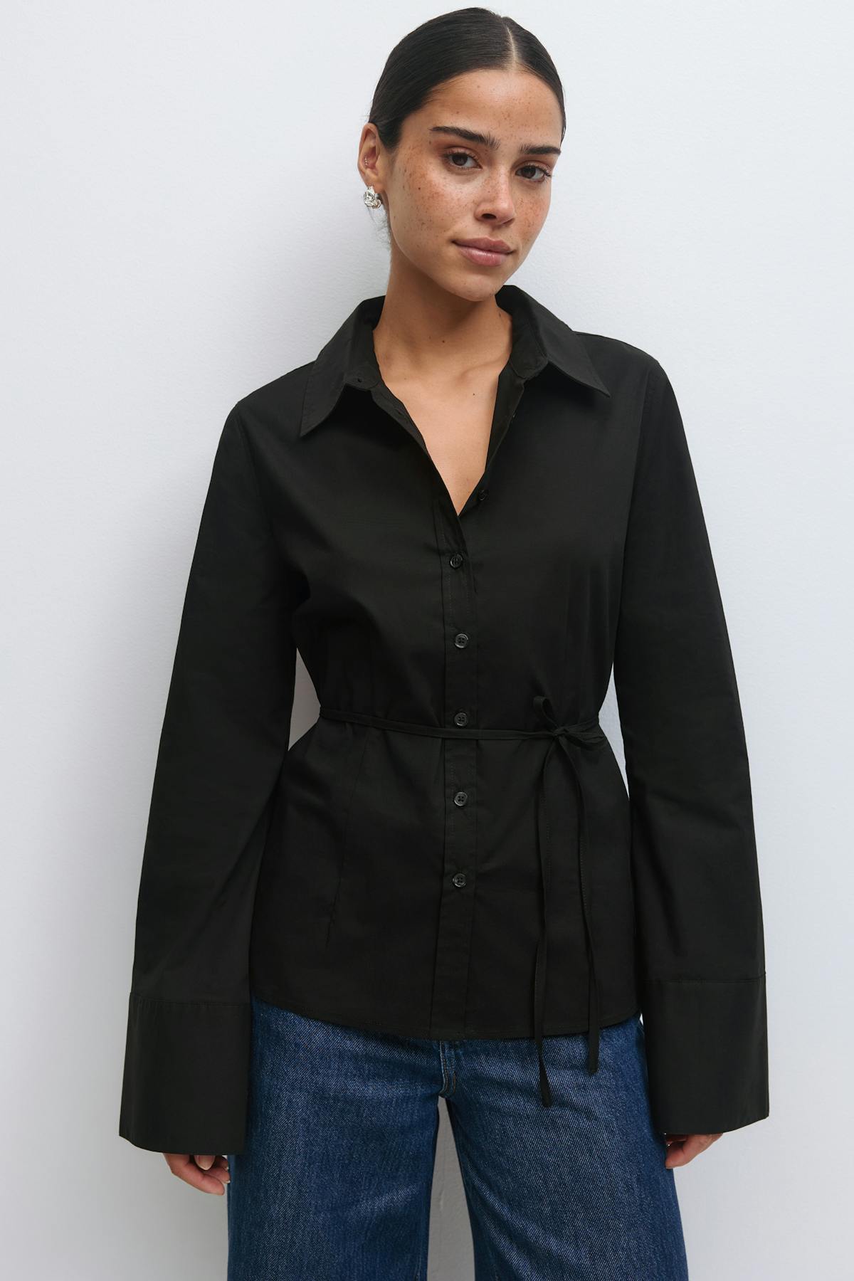 Shaped tie blouse - White/stripe