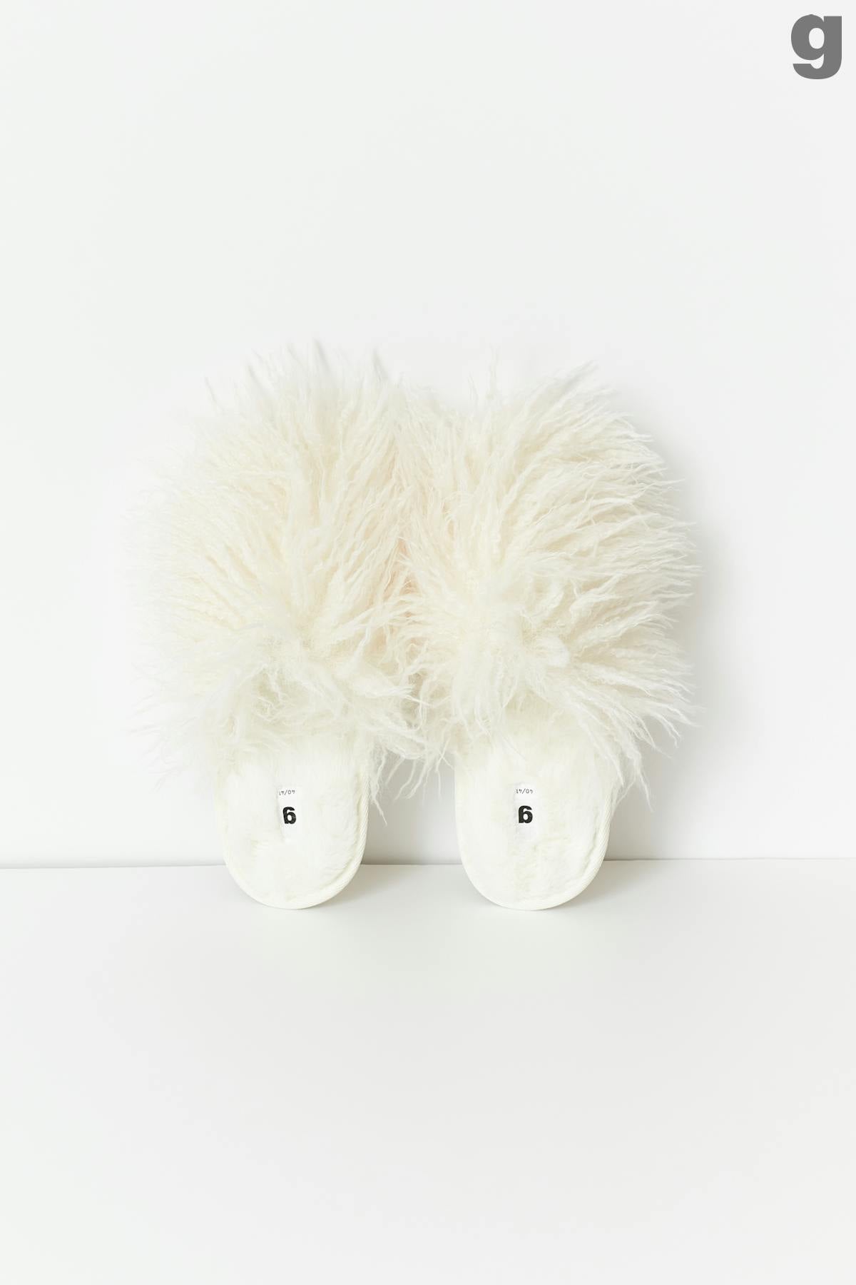 Fluffy faux fur slipper - Creme