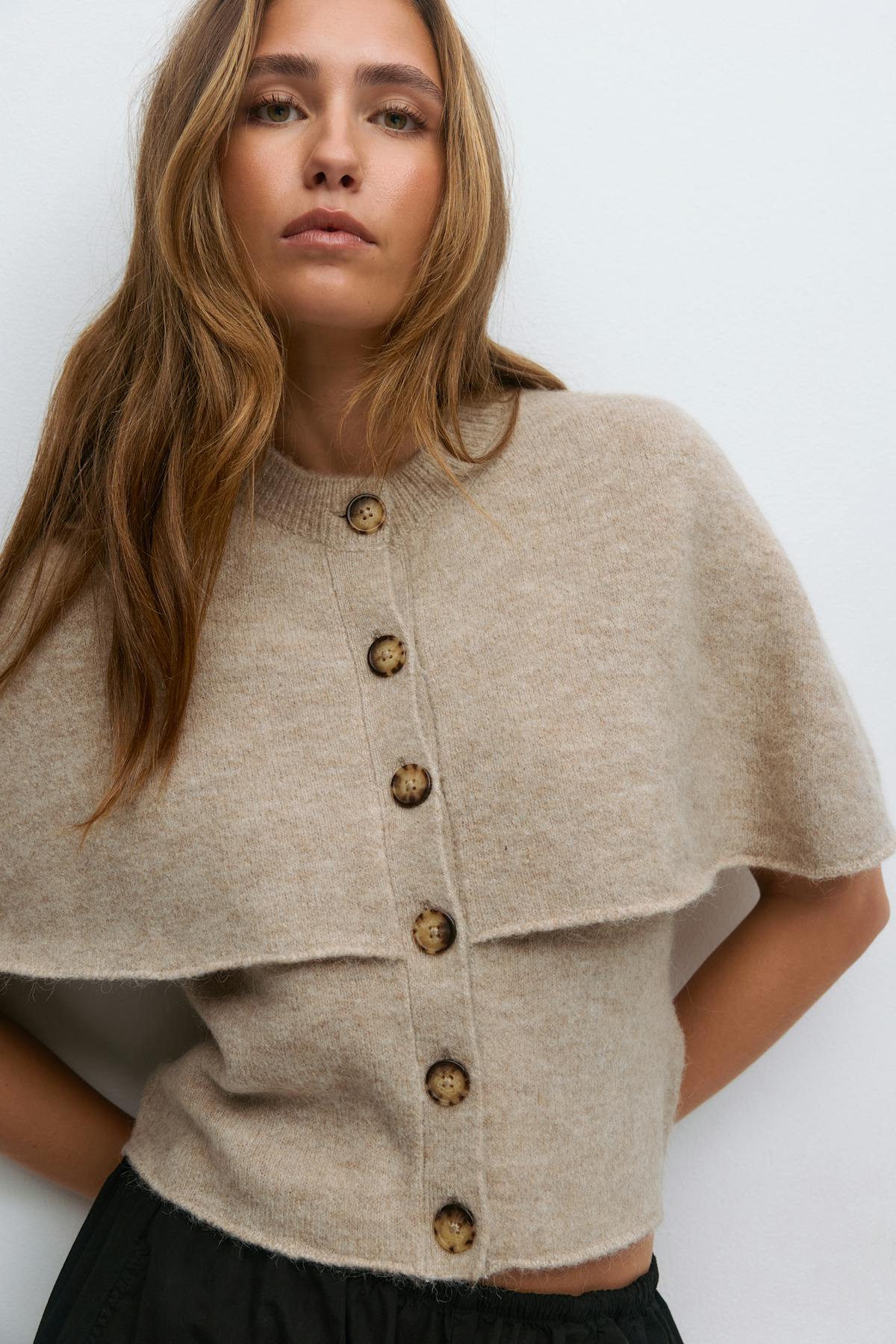 Knitted cape cardigan - Noir