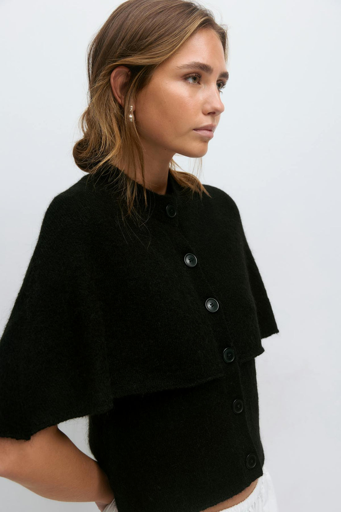 Knitted cape cardigan - Noir