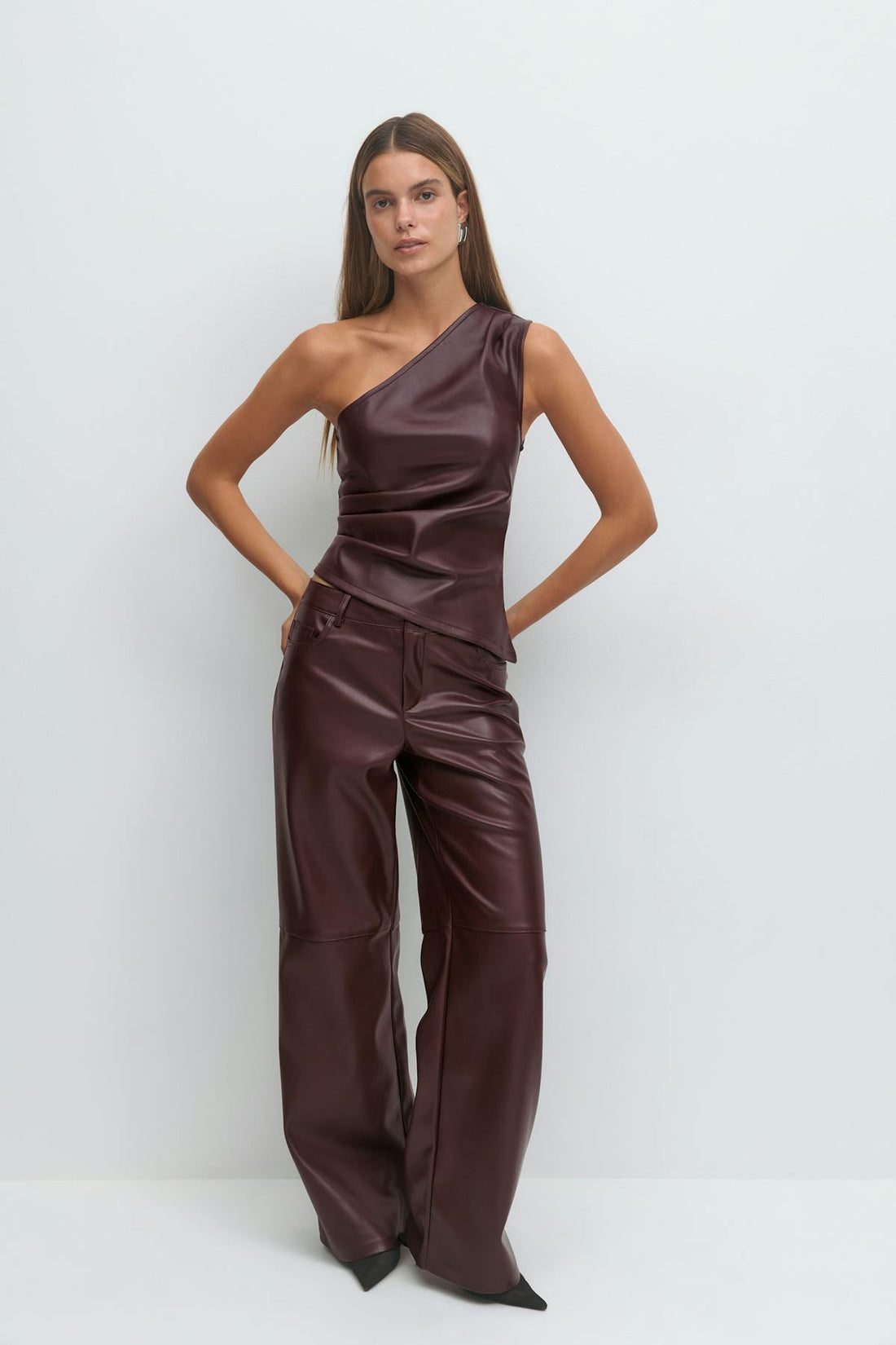 One shoulder pu top - Bordeaux