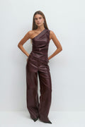 One shoulder pu top - Bordeaux