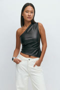 One shoulder pu top - Bordeaux