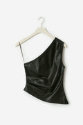 One shoulder pu top - Noir