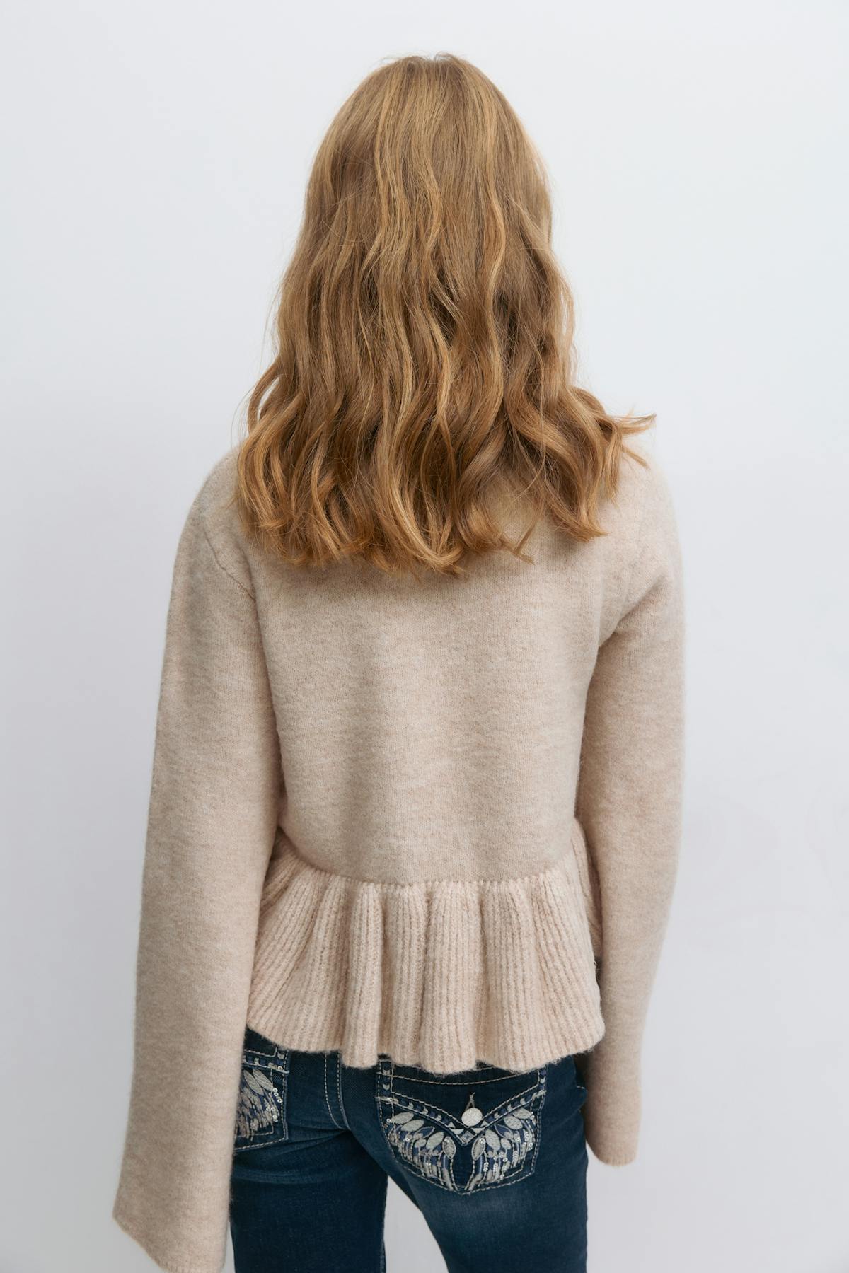 Y knitted peplum sweater - Beige