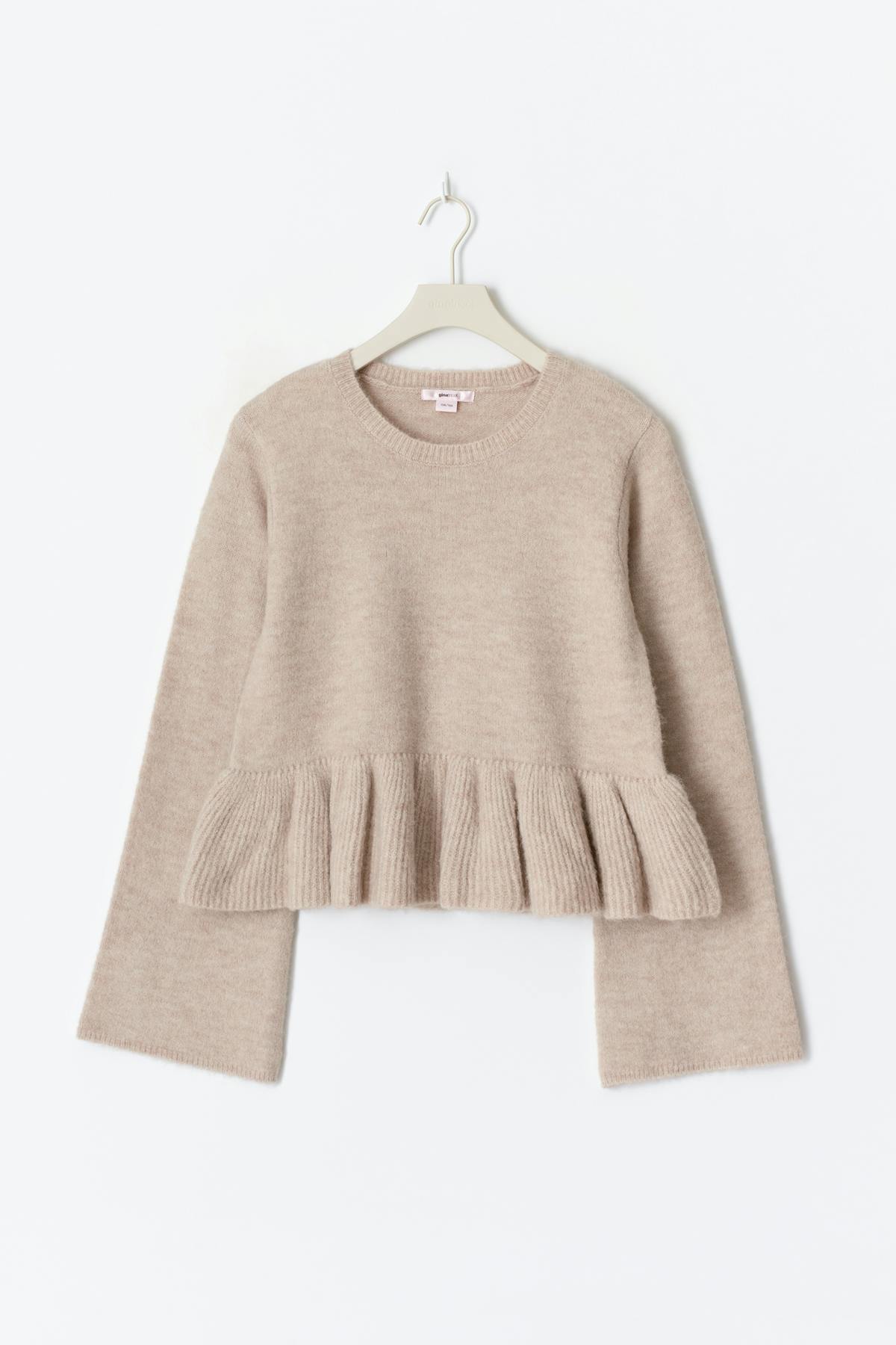 Y knitted peplum sweater - Beige