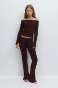 Y cable knitted pants - Red wine
