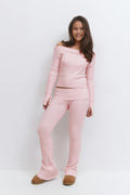 Y cable knitted pants - Rose