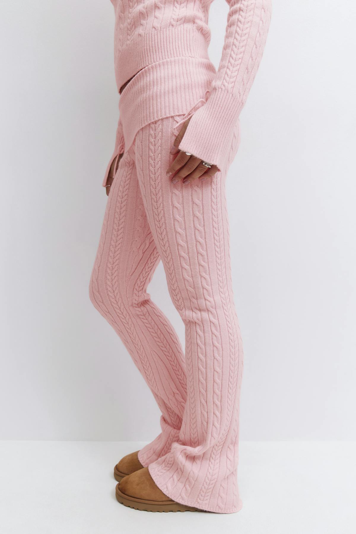 Y cable knitted pants - Rose