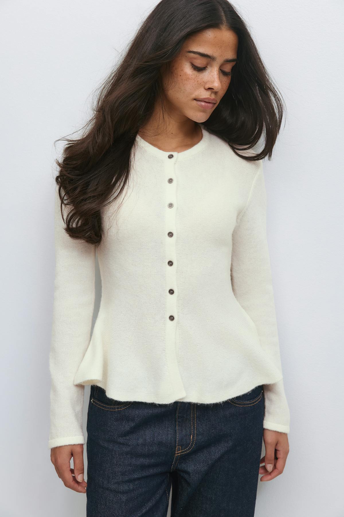 Knitted peplum cardigan - Blanc cassé