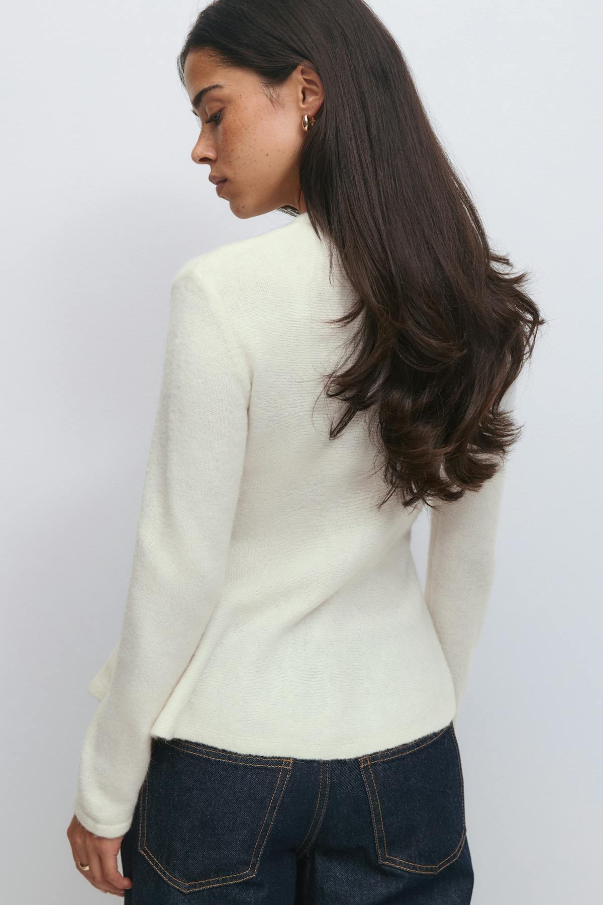 Knitted peplum cardigan - Blanc cassé