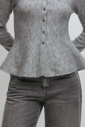 Knitted peplum cardigan - Grey melange