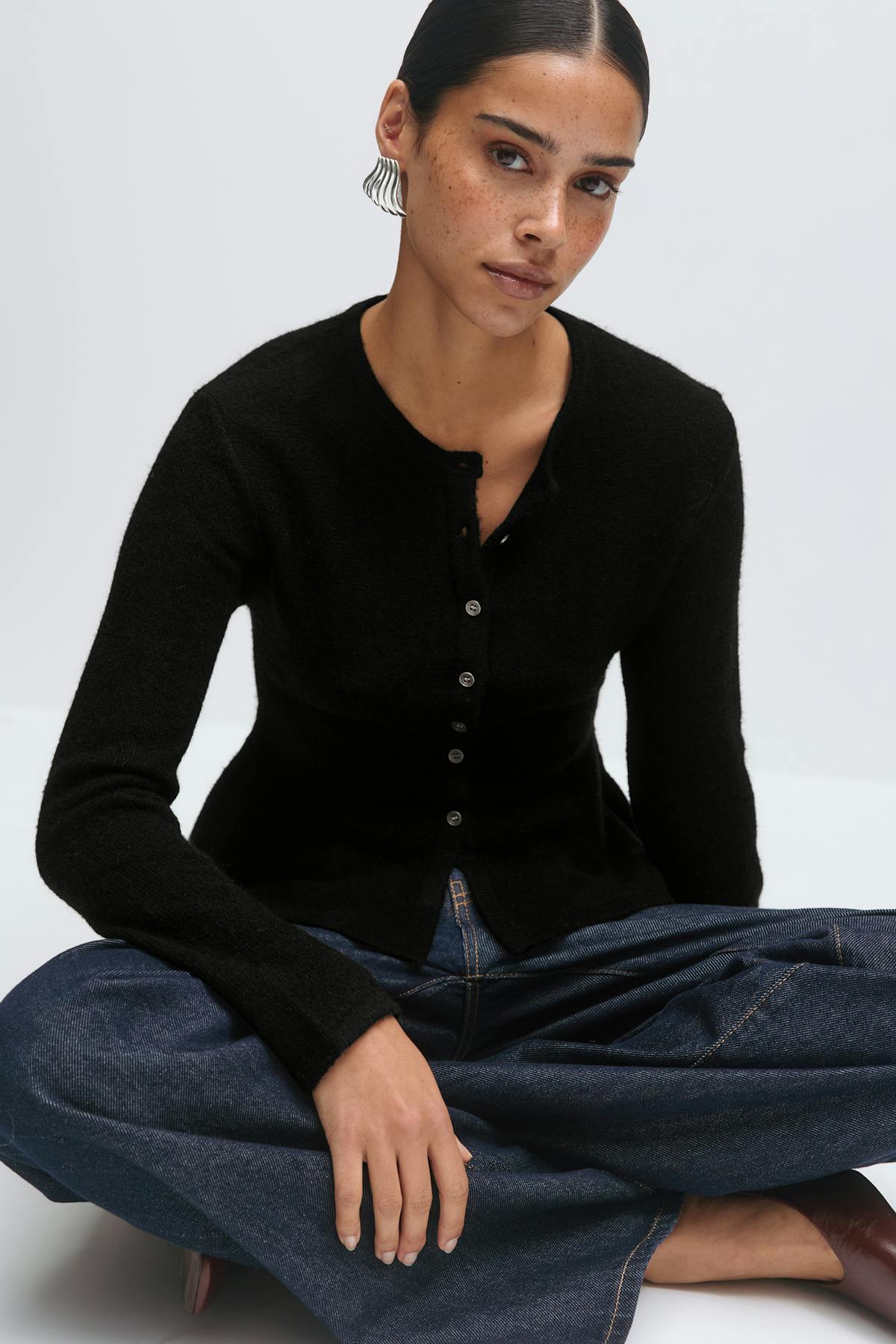 Knitted peplum cardigan - Blanc cassé