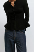 Knitted peplum cardigan - Blanc cassé