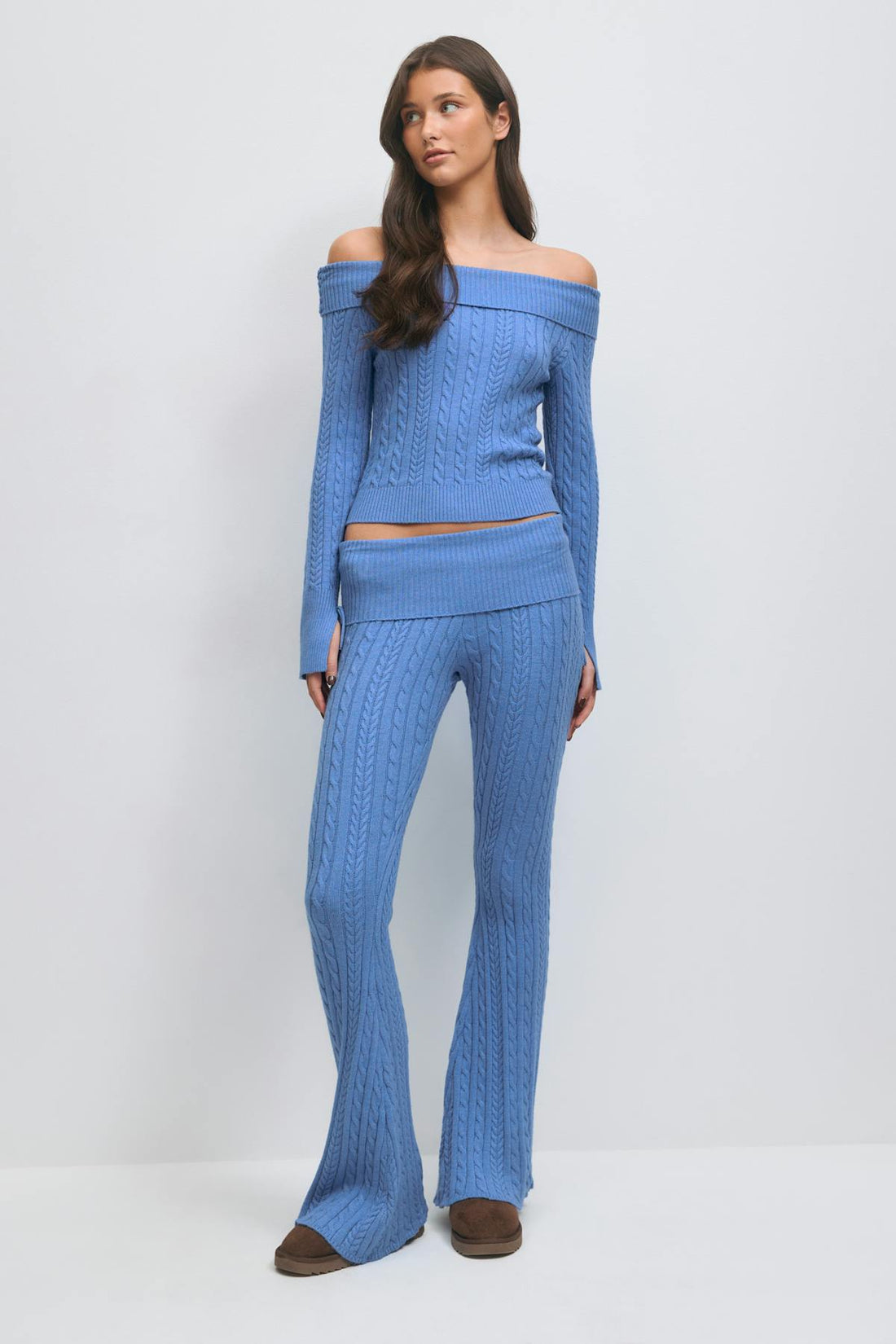 14+ cable knitted pants - Bleu