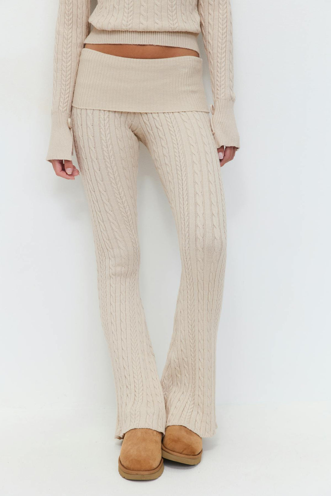 14+ cable knitted pants - Beige clair