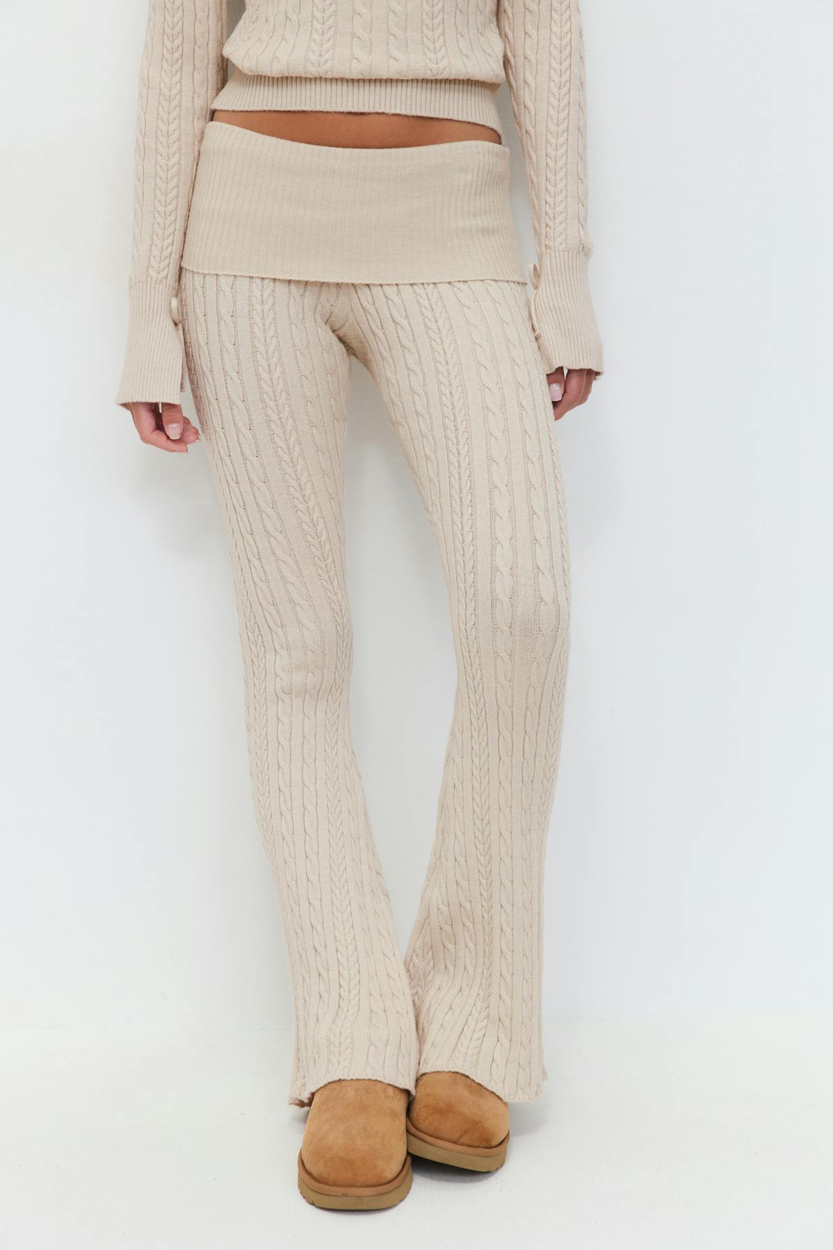 14+ cable knitted pants - Beige clair