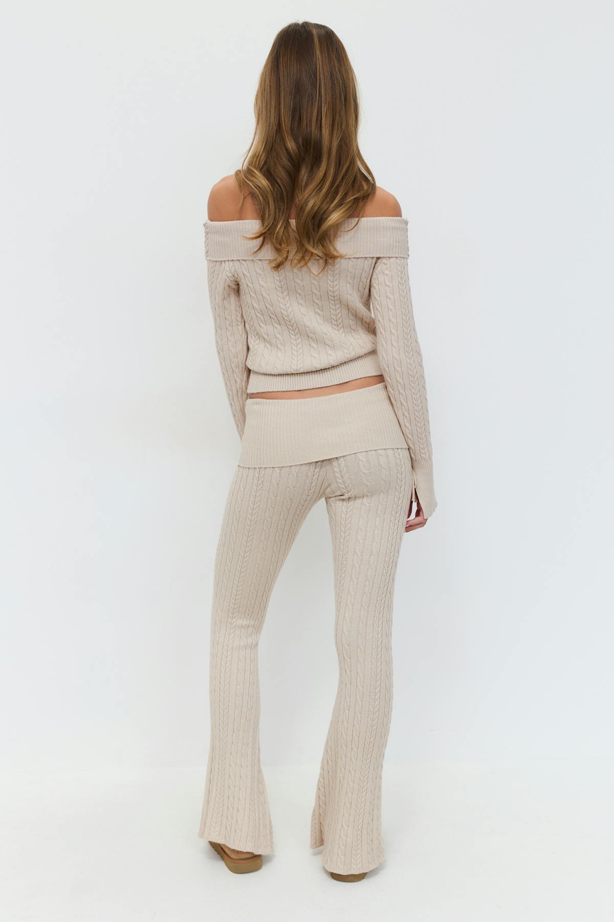 14+ cable knitted pants - Beige clair