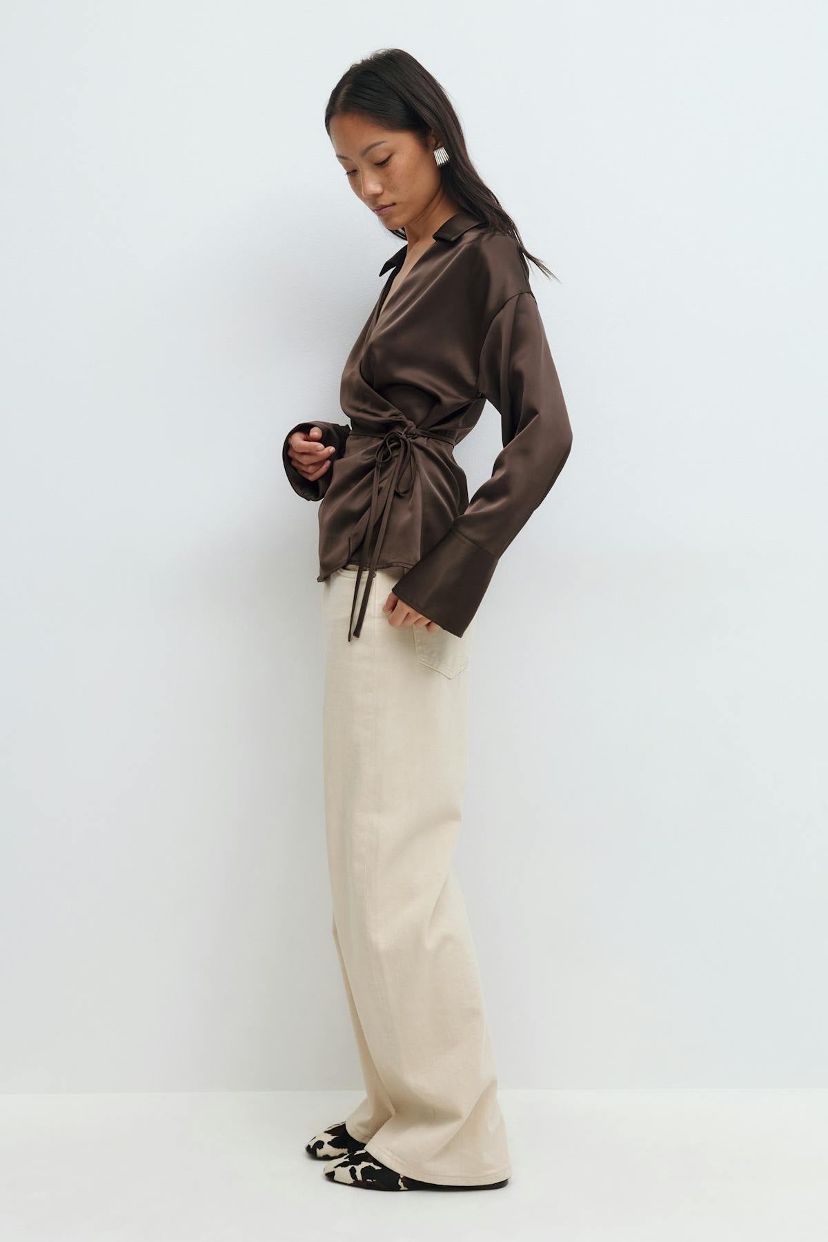 Tie front shirt - Marron foncé