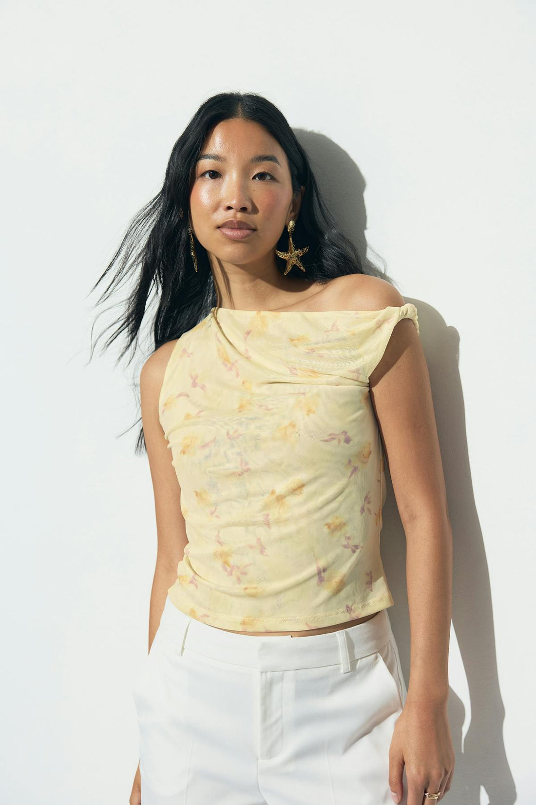 Mesh twisted top - Yellow flower