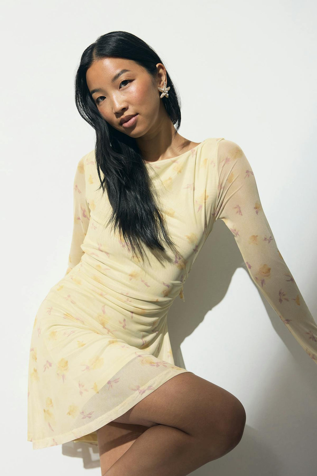 Mesh mini dress - Yellow flower