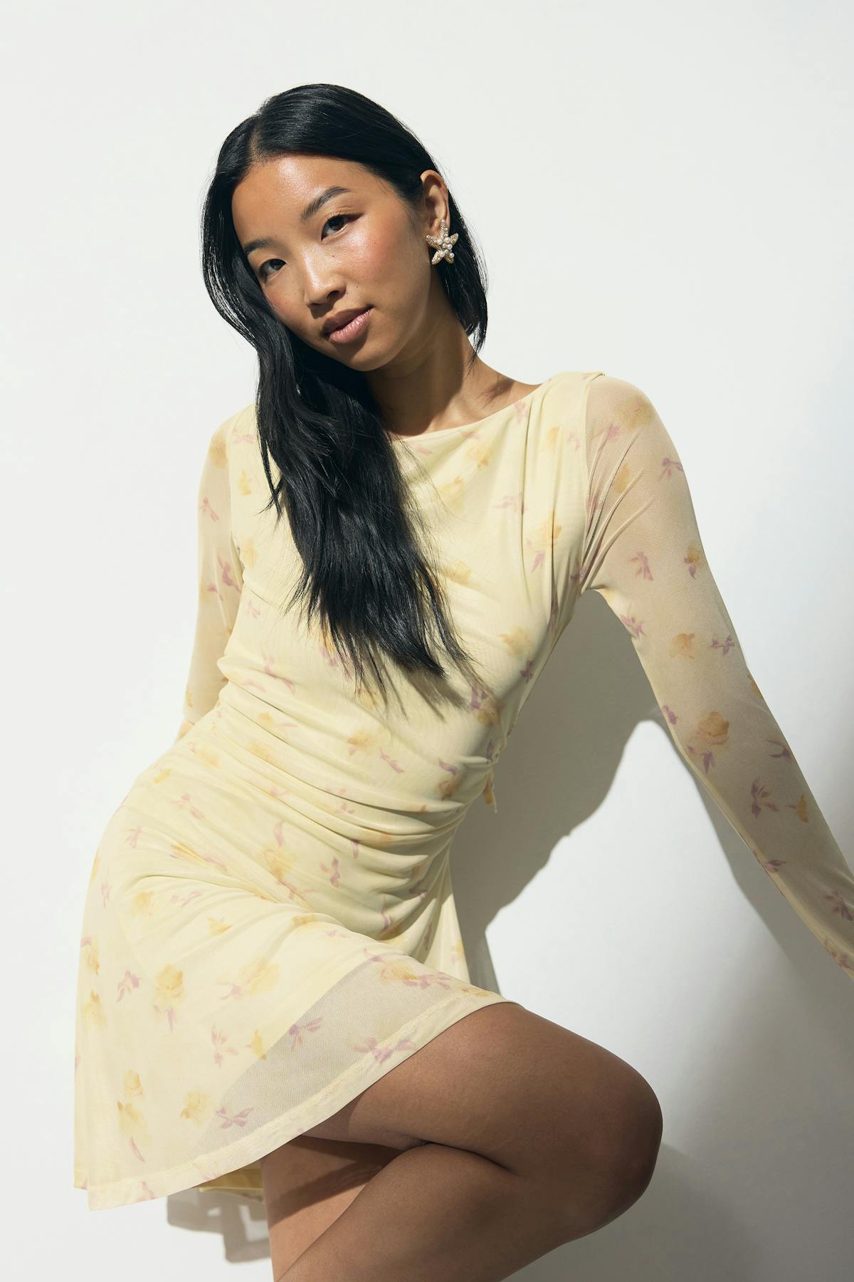 Mesh mini dress - Yellow flower