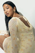 Mesh mini dress - Yellow flower