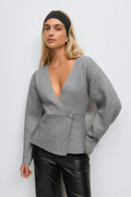 Shaped knitted cardigan - Grey melange