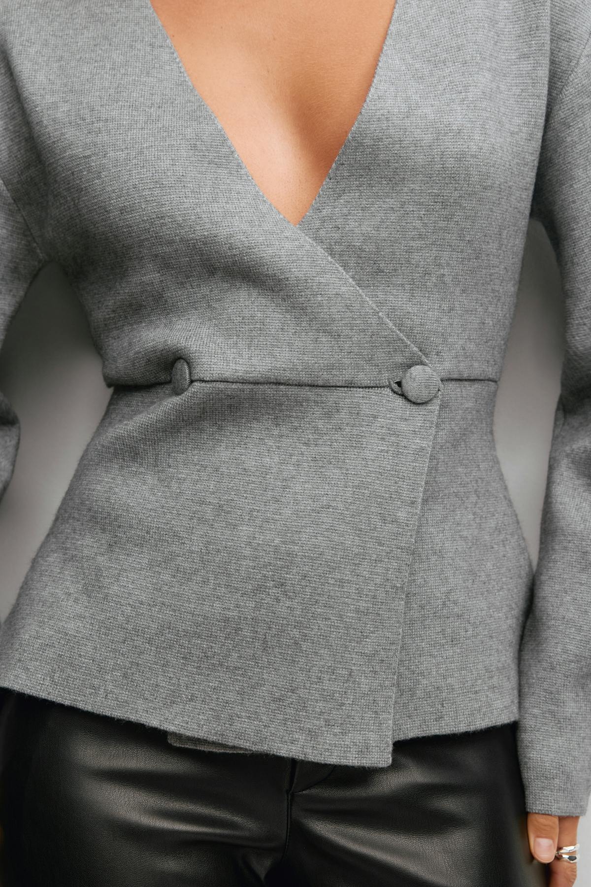 Shaped knitted cardigan - Grey melange