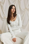 Pointelle loungewear cardigan - Creme
