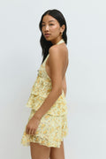 Printed lace halterneck top - Yellow ditsy