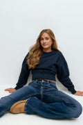 Y cropped sweater - Bleu marine