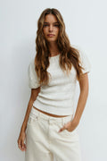Textured puff sleeve top - Marshmallow
