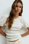 Textured puff sleeve top - Marshmallow