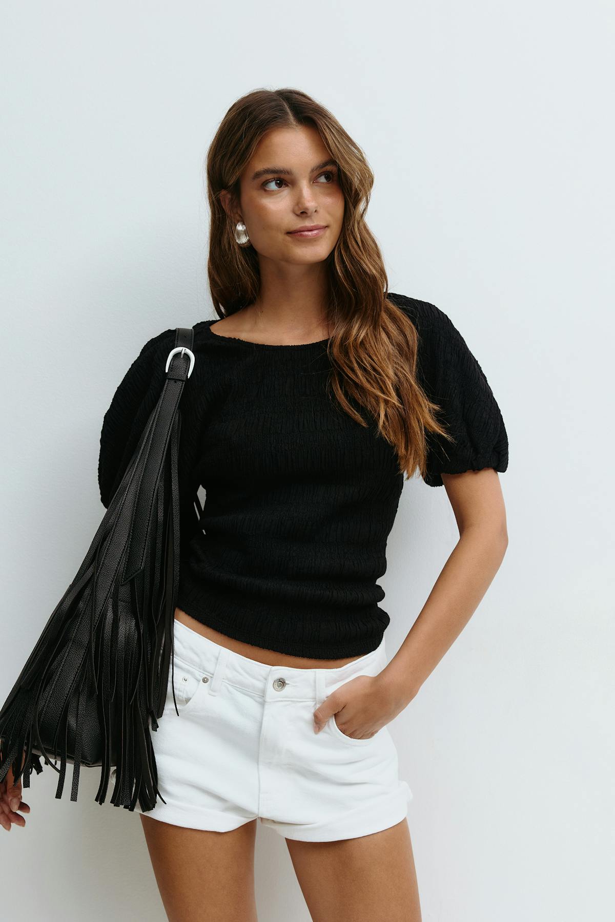 Textured puff sleeve top - Marshmallow
