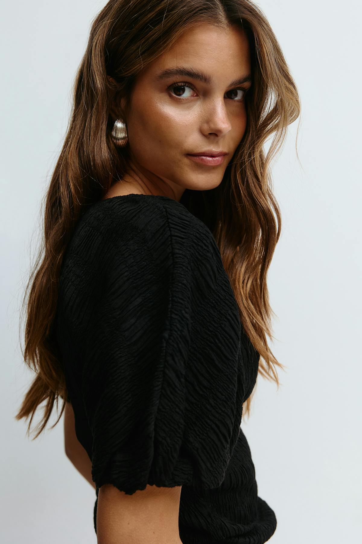 Textured puff sleeve top - Noir