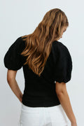 Textured puff sleeve top - Noir