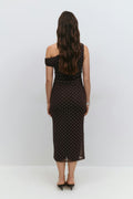 Asymmetric midi dress - Brown dot aop