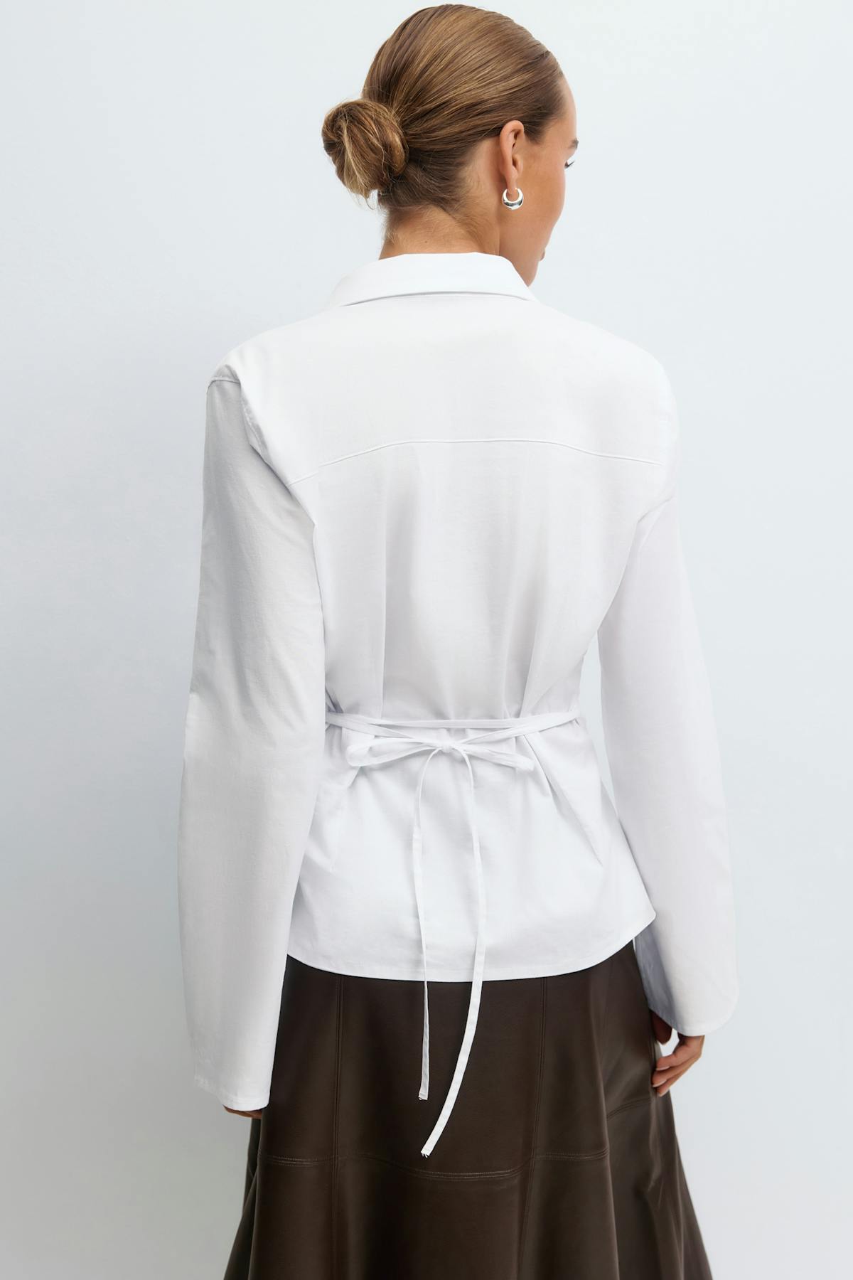 Shaped tie blouse - Grey/stripe