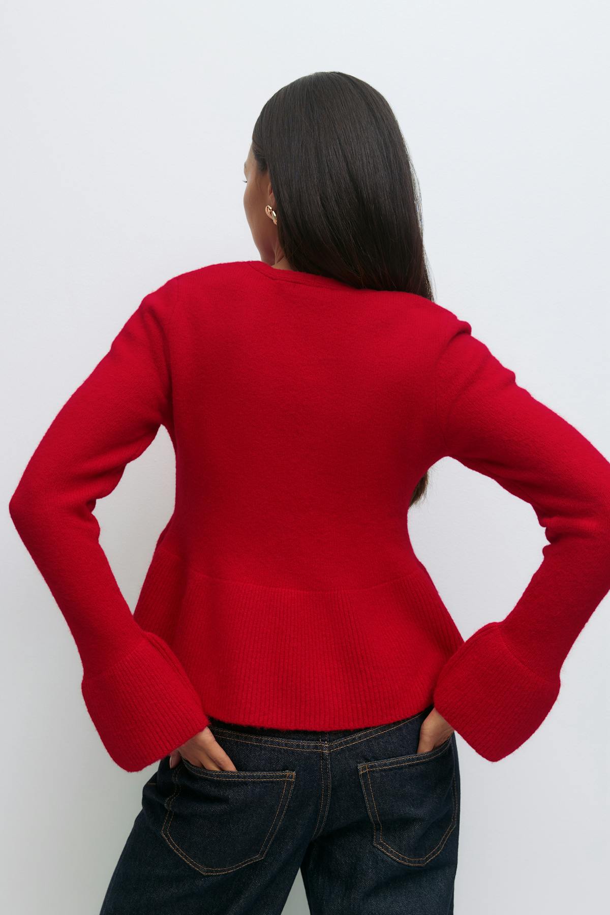 Knitted peplum cardigan - Mid grey mel