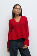 Knitted peplum cardigan - Mid grey mel
