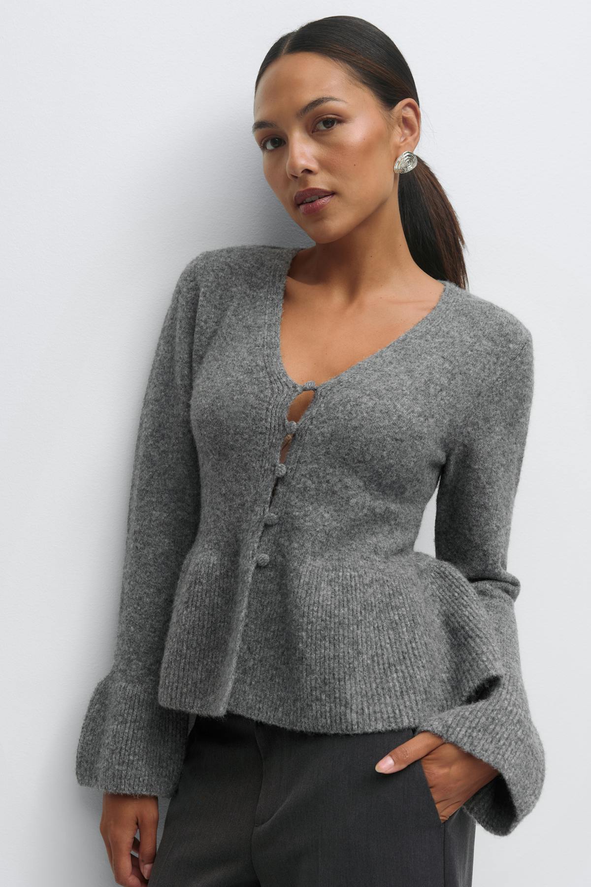 Knitted peplum cardigan - Noir