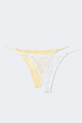 2-pack mesh embroidery thong - Pale banana