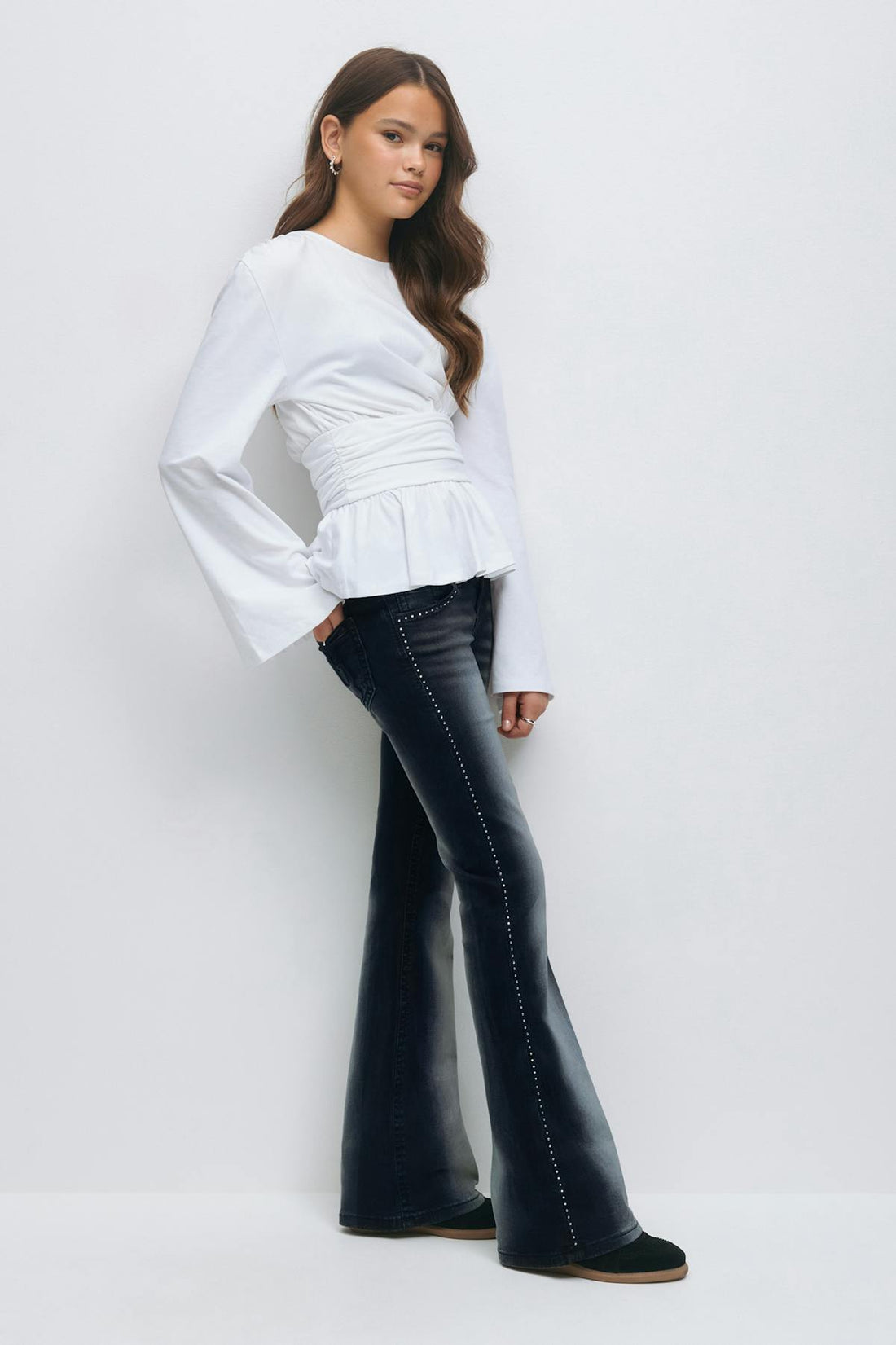 Low waist rhinestone jeans - Blue/black