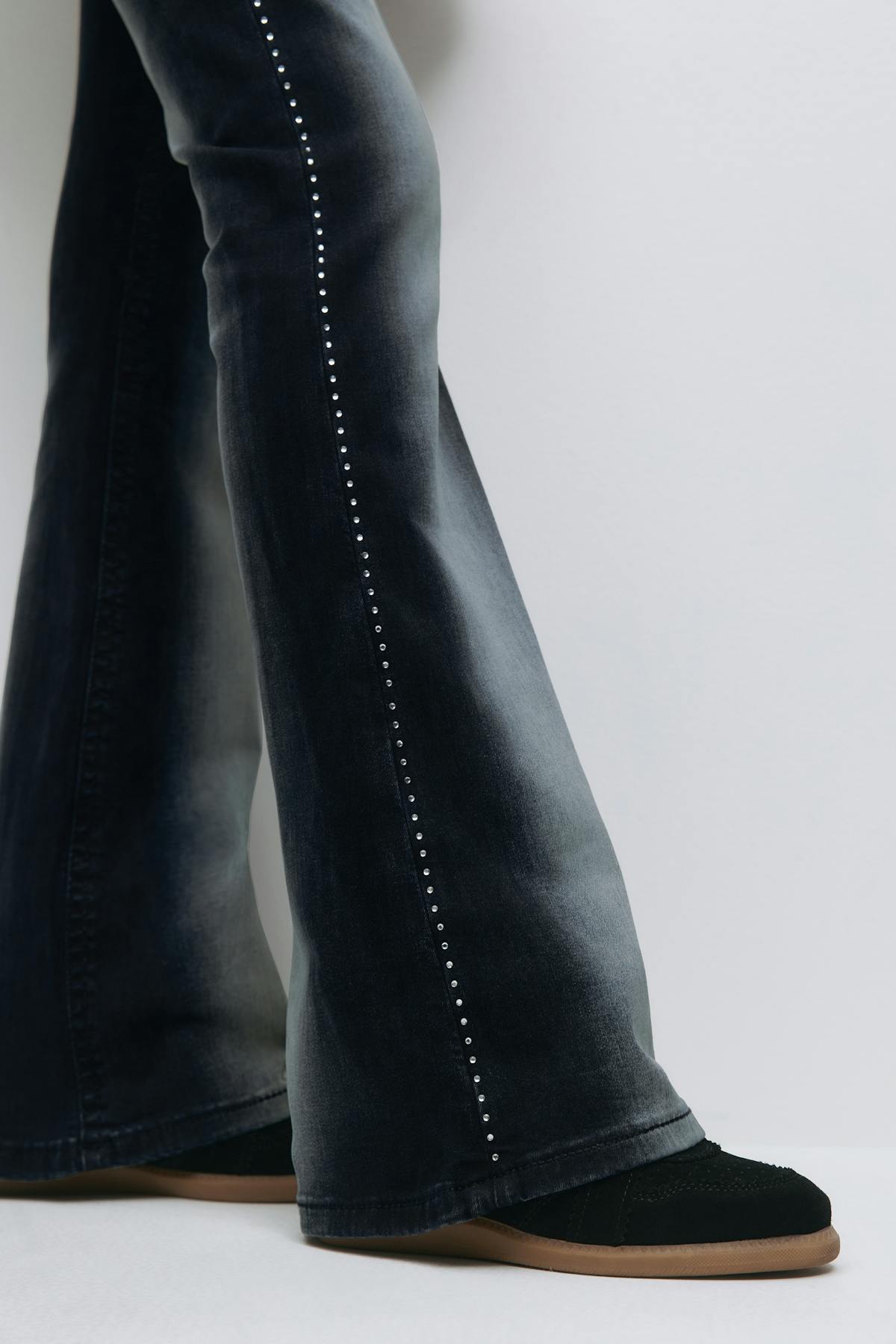 Low waist rhinestone jeans - Blue/black