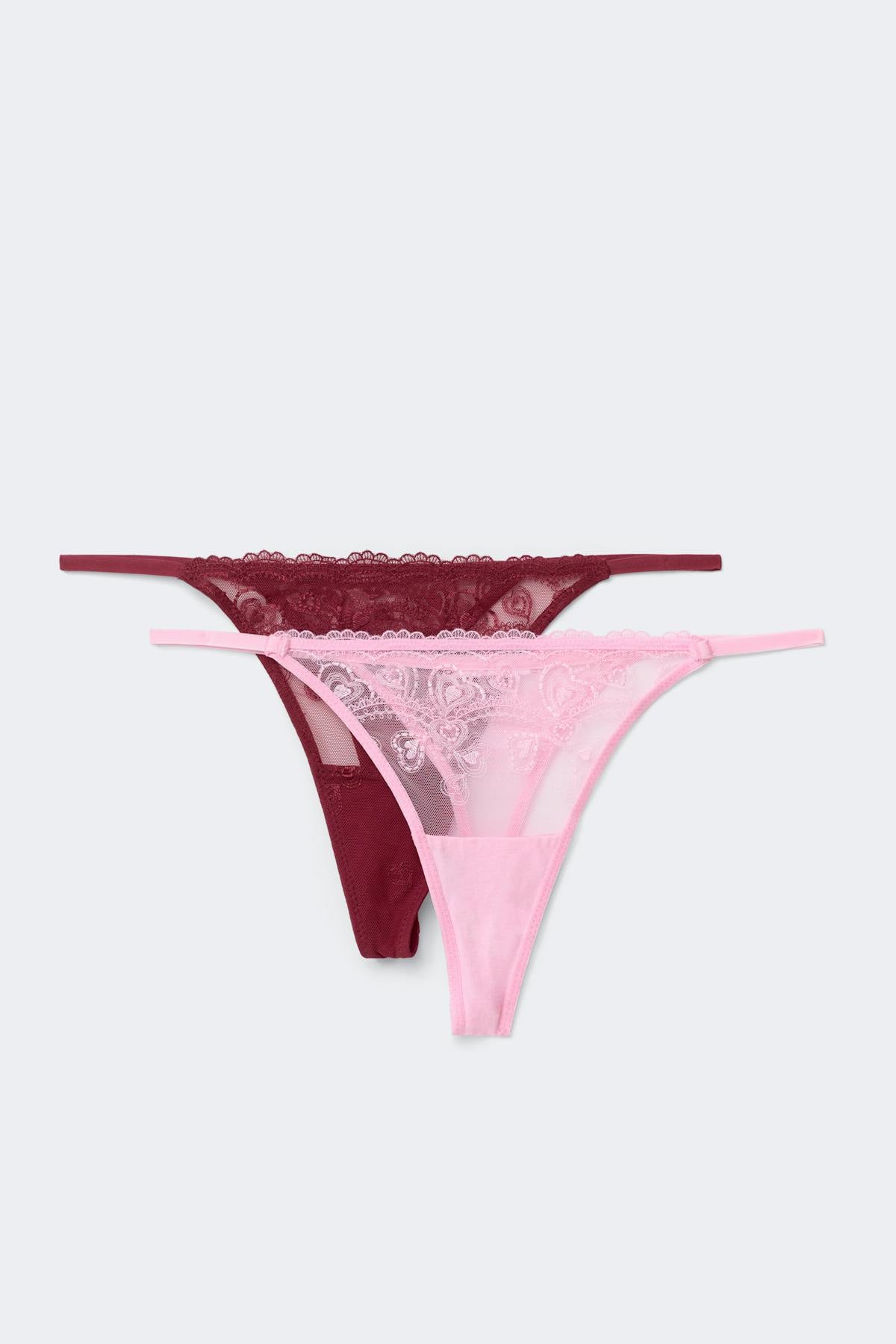 2-pack embroidery lace thong - Red/pink