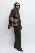 Chunky knit fringe scarf - Marron foncé